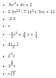 Examples of Expressions Which ARE Polynomials