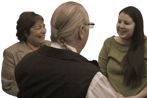 Elders Mavis and Frank in conversation with Erin