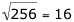 The square root of 256 is 16