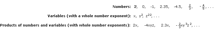 Examples of Terms Which ARE Monomials