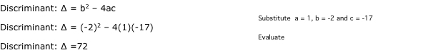 Discriminant Calculation for Example One
