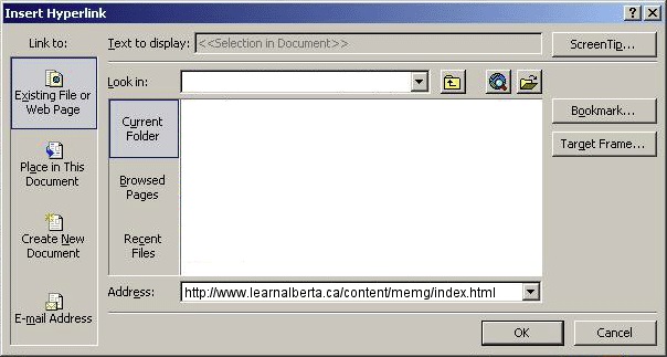 Hyperlink Dialog Box (Image) Example