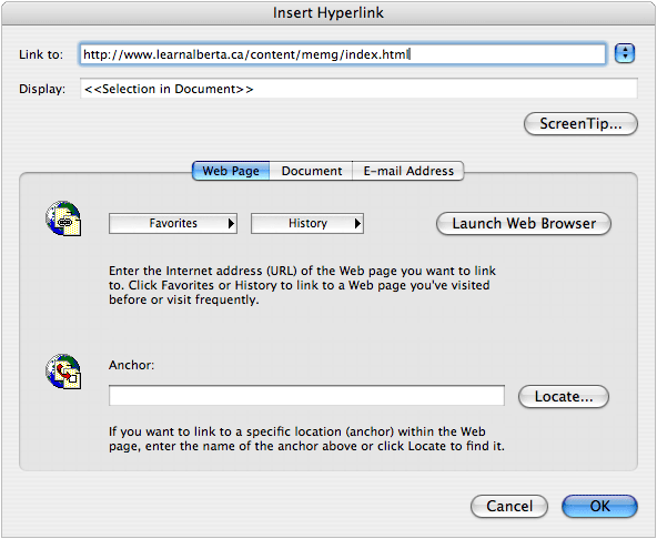 Hyperlink Dialog Box (Image) Example