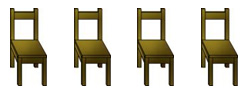Deux rangés de quatre chaises avec images d'une personne pour chaque tap. Ainsi, il y a 2 personnages sur la première chaise