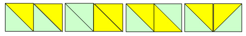 quatres triangles collés ensemble de diverses maniérs pour former des rectangles