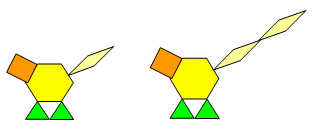 Patron représentant l'iguane de deux ans, formé d'un hexagone, deux triangles, un carré et de deux losanges